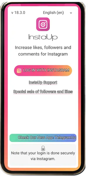 instaup apk frontscreen page