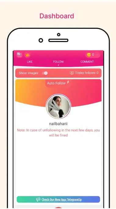 Instaup apk dashboard